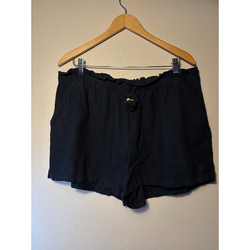 Hang Ten Womens Black Linen Blend Paperbag Waist Shorts XL Casual Beach Summer